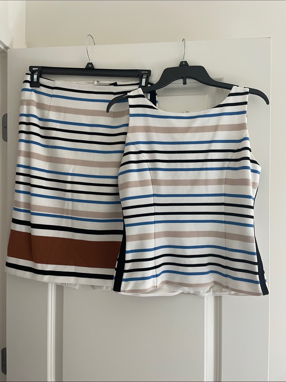 Striped Tank Top & Skirt Set in White, Blue, Black, Tan
